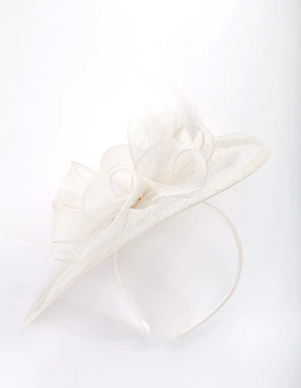 White Sinamay Angled Fascinator