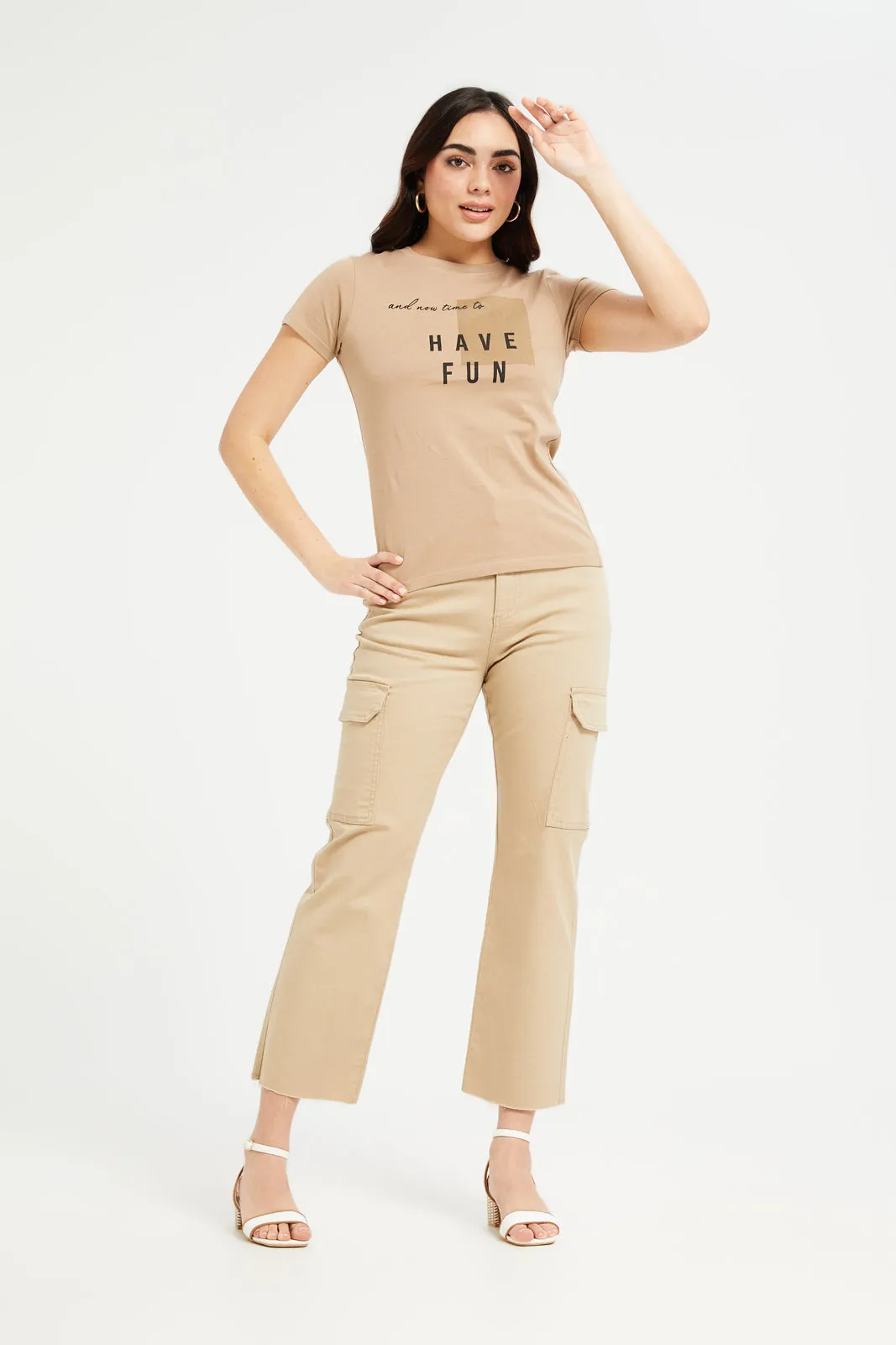 Women Beige Have Fun Printed T-Shirt